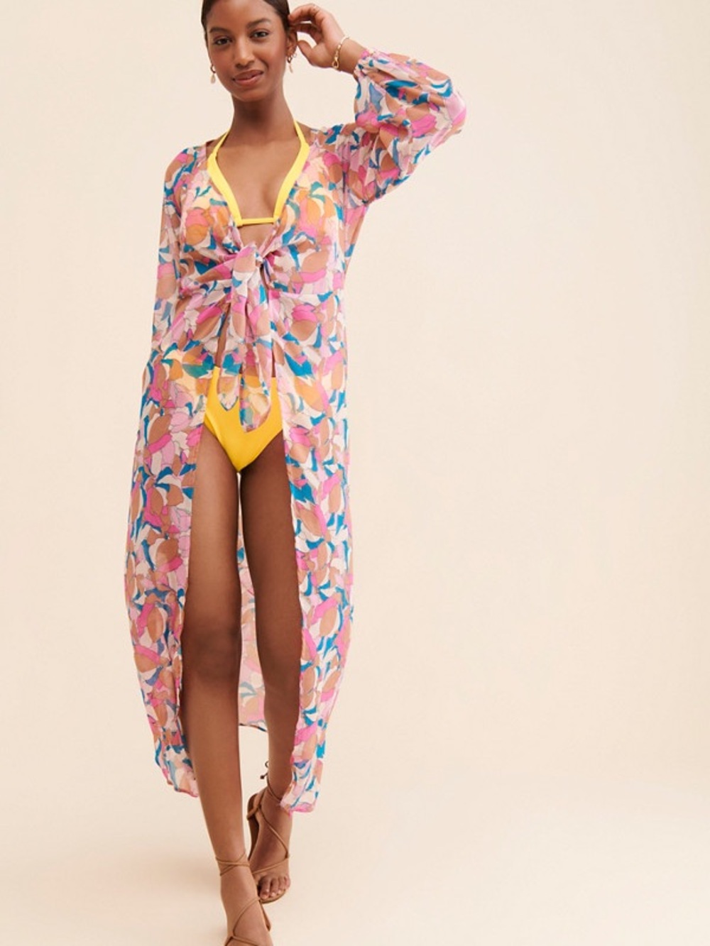 l*space Pink Multi Floral Tie-Front Swim Coverup